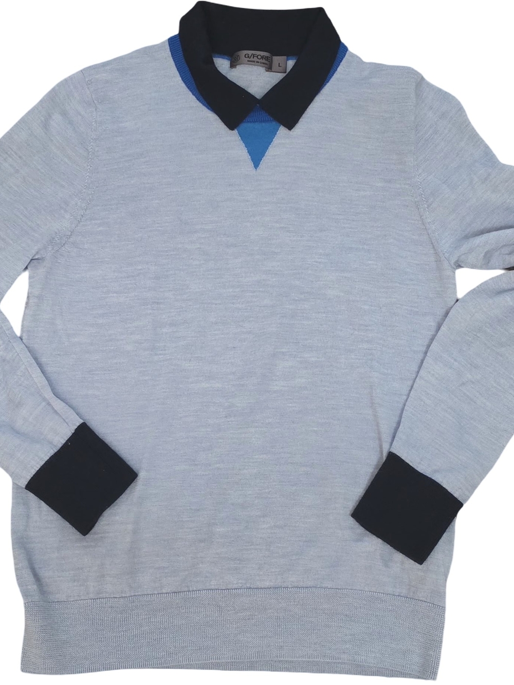 G/FORE Light Blue Crewneck Sweater with Black Collar